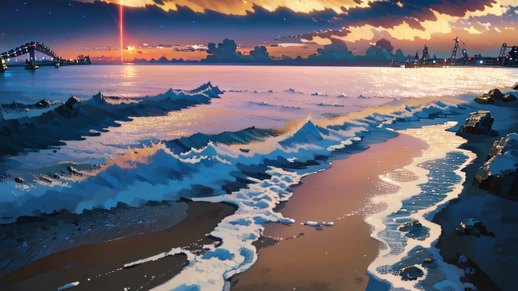 (masterpiece:1.4), (Highest quality:1.4), Very detailed, Complex, Super detailed, A girl standing on a sandy beach、night、Starry Sky、4K、8k