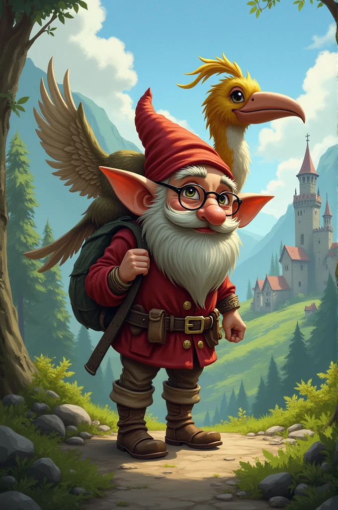 Gnome character with a snipe on his back RPG 