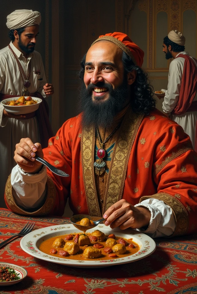 Vasco da Gama eating curry