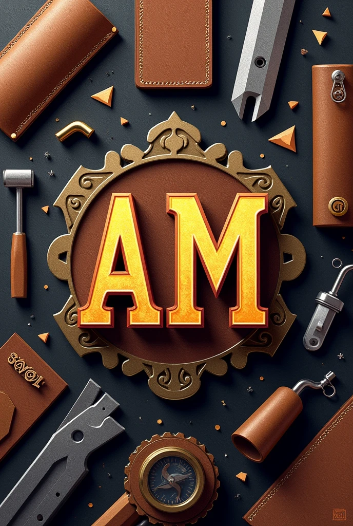I want to create an image for a company specializing in leather working, wood working, 3d printing, and blacksmithing with the AM symbol