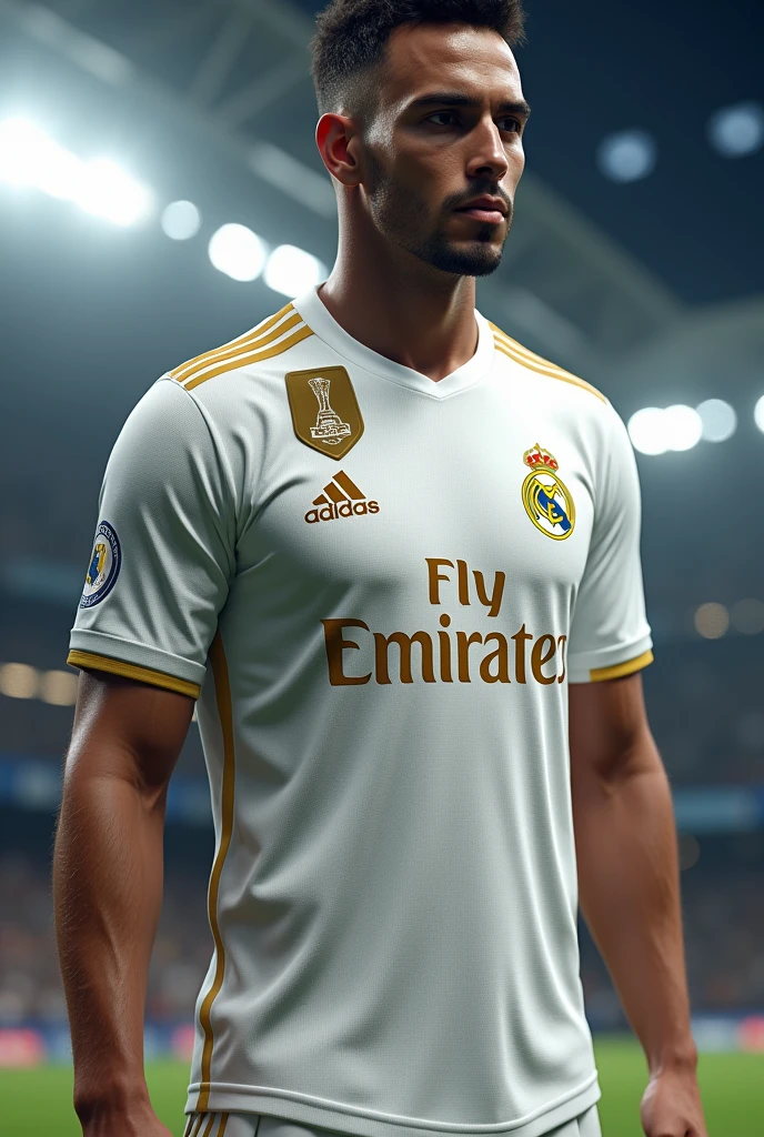 the Real Madrid uniform and on the shirt it says Diego Reyes