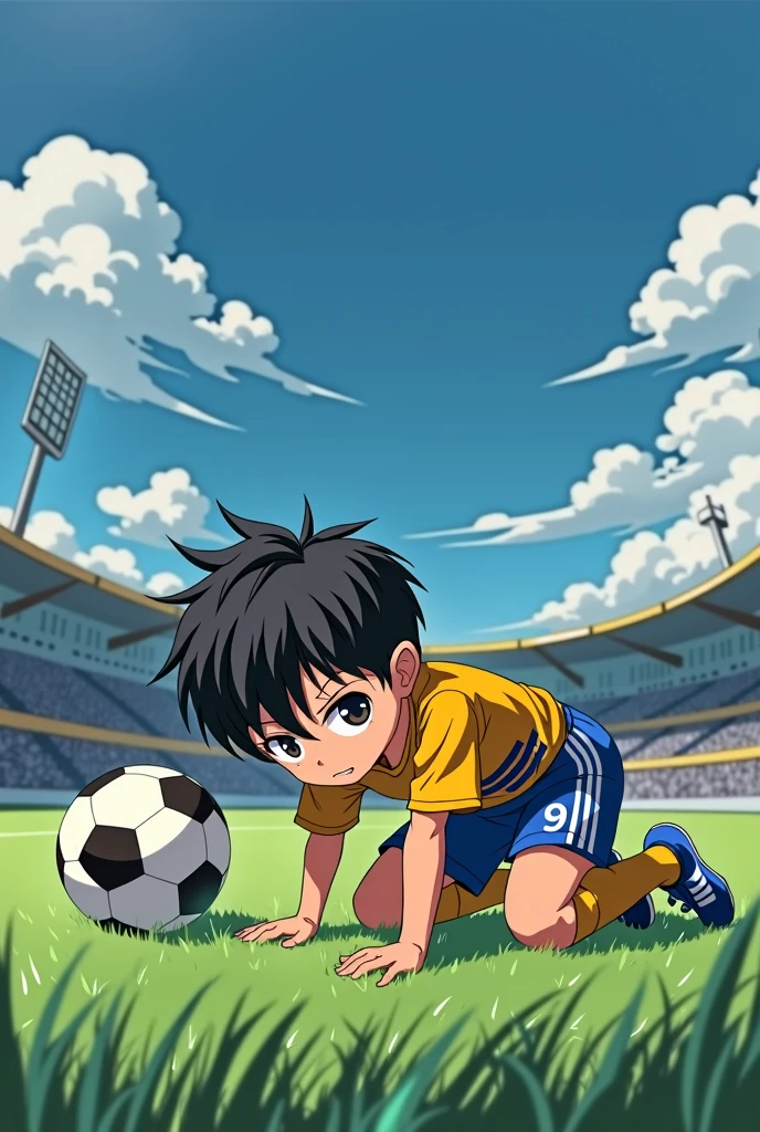 Anime boy shota soccer player fallen