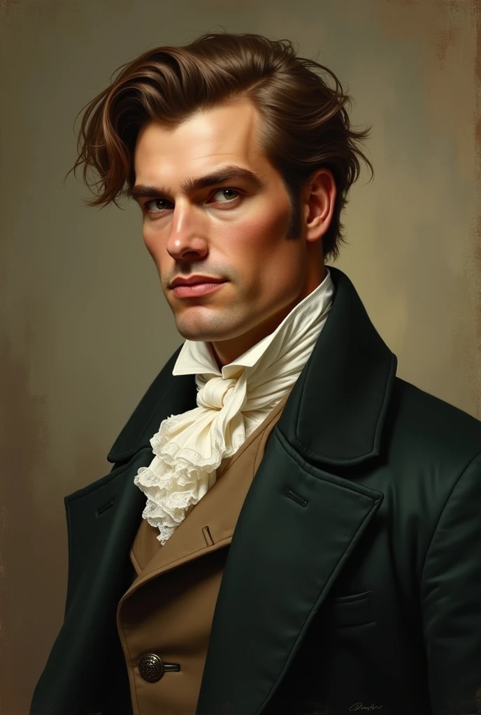 English man, athletic build, wavy brown hair covering forehead green eyes 2 .19th century