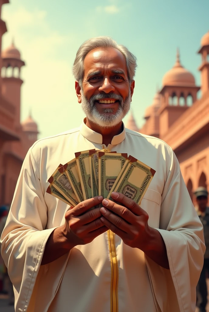 Indian guy with more cash 500 rupees note