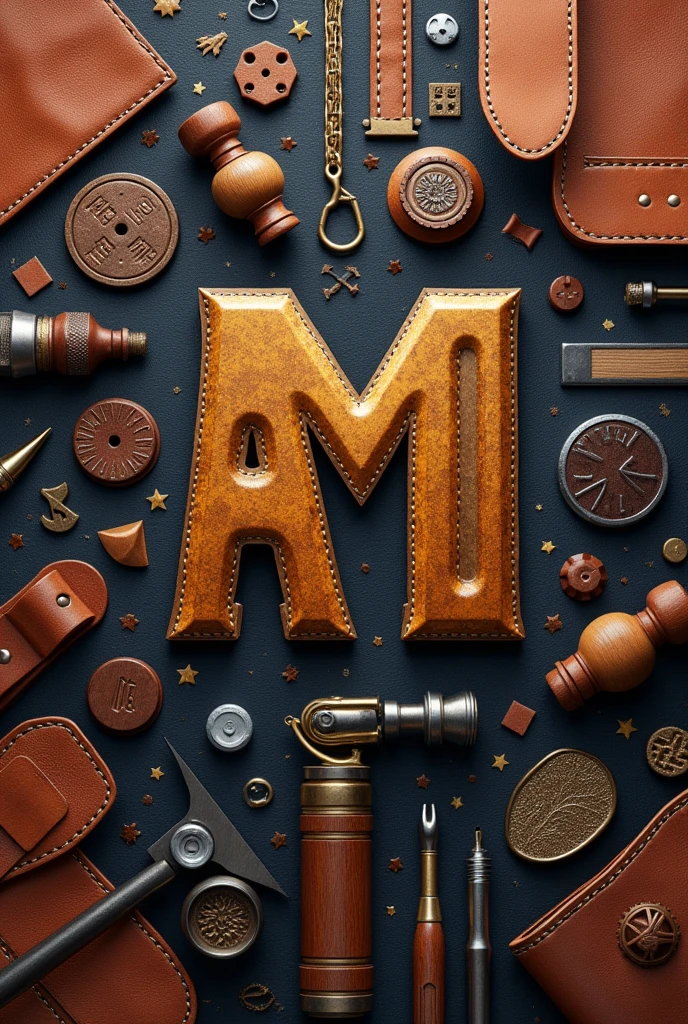 I want to create an image for a company specializing in leather working, wood working, 3d printing, and blacksmithing with the AM symbol
