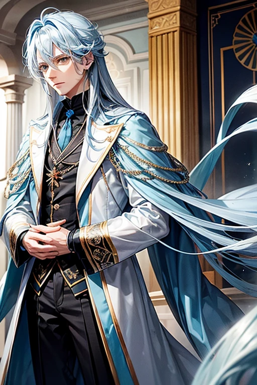 Rimuru Tempest(((Light blue straight hair))),Black aristocratic long coat(Lavish decoration)With bore,Aristocrat&#39;s black trousers))),Noble&#39;s black clothes　Nobleman&#39;s Boots,(((Short cute girl.A big smile))),Holding a long sword in one hand