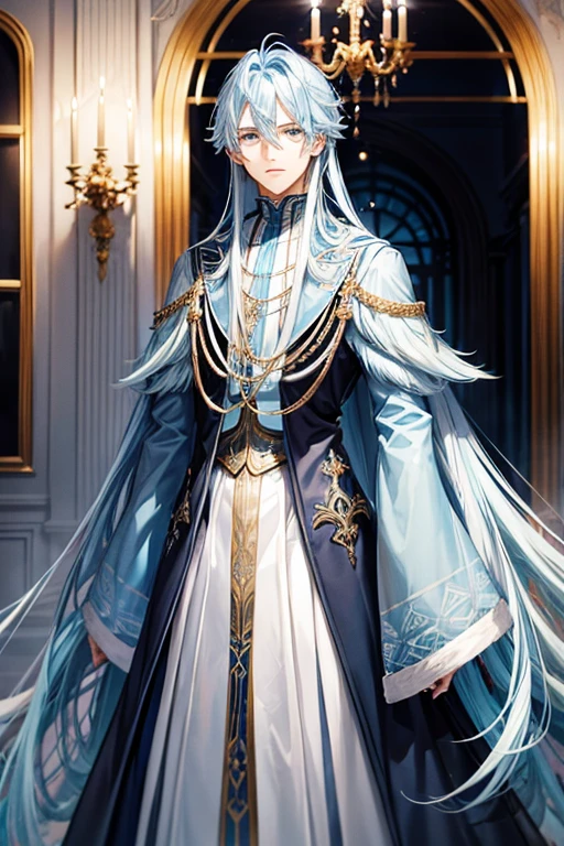 Rimuru Tempest(((Light blue straight hair))),Black aristocratic long coat(Lavish decoration)With bore,Aristocrat&#39;s black trousers))),Noble&#39;s black clothes　Nobleman&#39;s Boots,(((Short cute girl.A big smile))),Holding a long sword in one hand