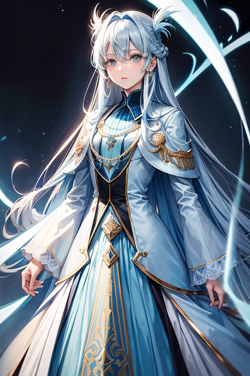 Rimuru Tempest(((Light blue straight hair))),Black aristocratic long coat(Lavish decoration)With bore,Aristocrat&#39;s black trousers))),Noble&#39;s black clothes　Nobleman&#39;s Boots,(((Short cute girl.A big smile))),Holding a long sword in one hand