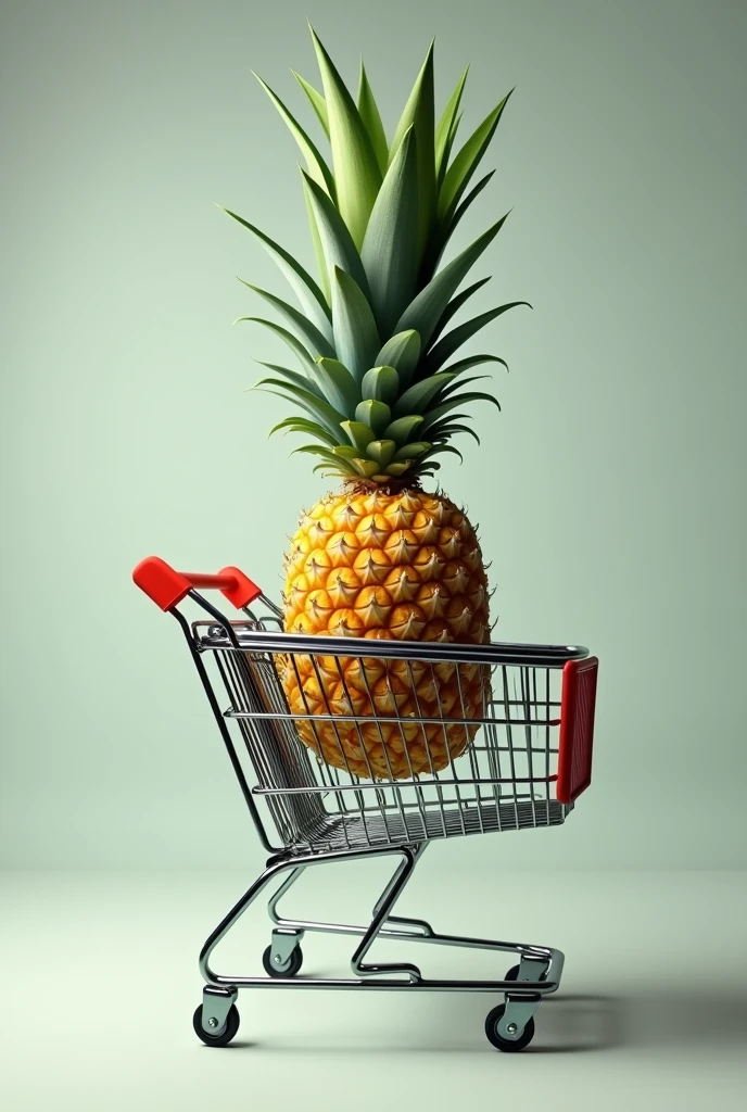 Image of an upside down pineapple inside a shopping cart