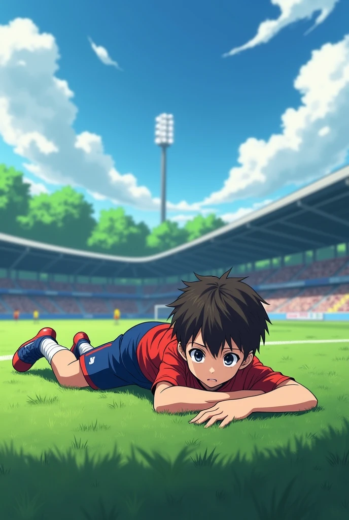 Anime boy shota soccer player fallen  