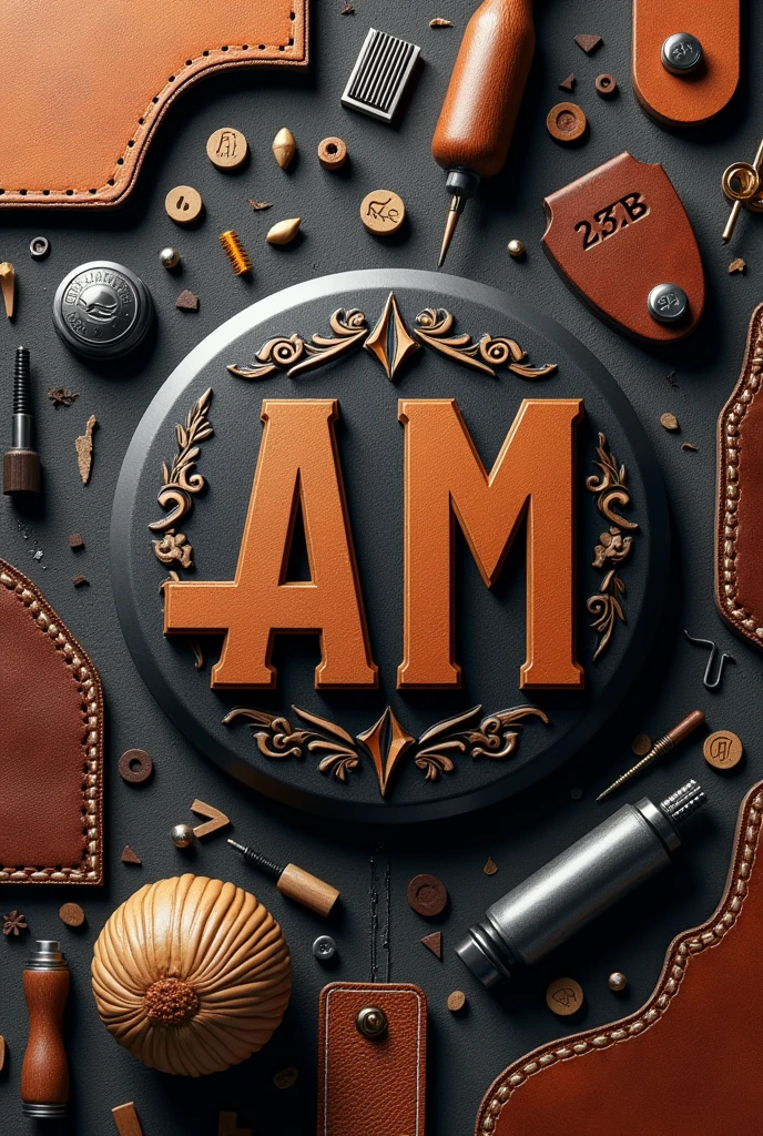 I want to create an image for a company specializing in leather working, wood working, 3d printing, and blacksmithing with the AM symbol