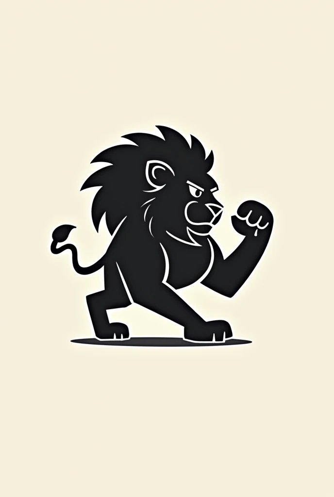 Create a modern logo of a monochrome simplified vectorized lion in a purposeful attack position for a clothing brand
