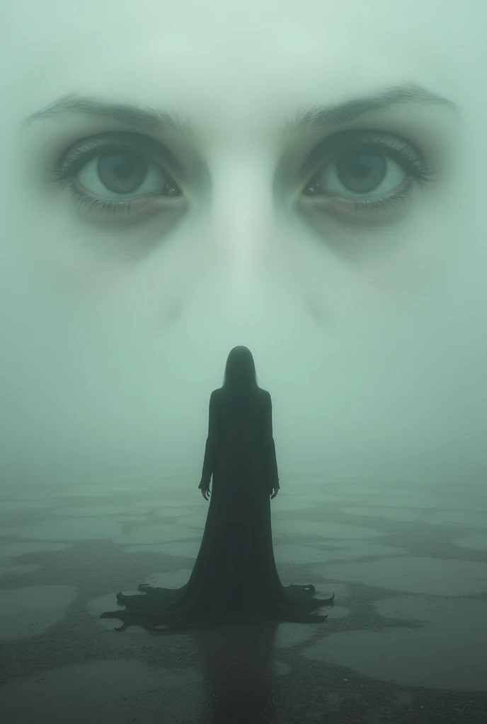 A person immersed in emptiness while being watched by eyes full of obsession