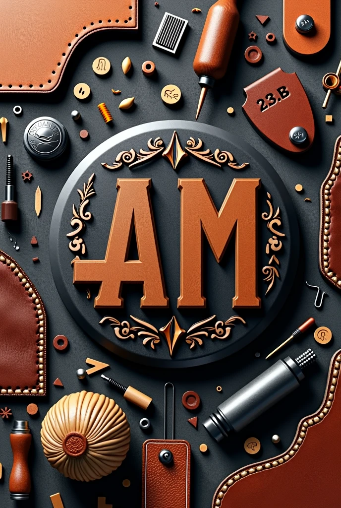 I want to create an image for a company specializing in leather working, wood working, 3d printing, and blacksmithing with the AM symbol