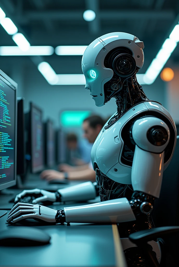An avatar of a robot scanning code written by developers and suggesting improvements