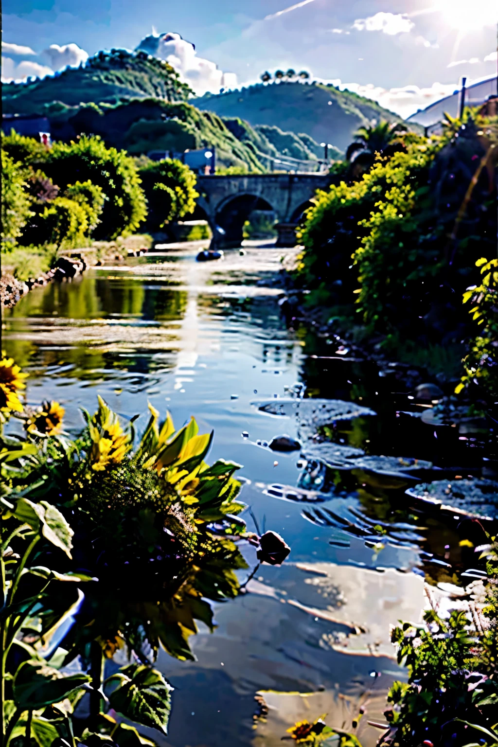 IMAGE RIVER AND SUNFLOWER,