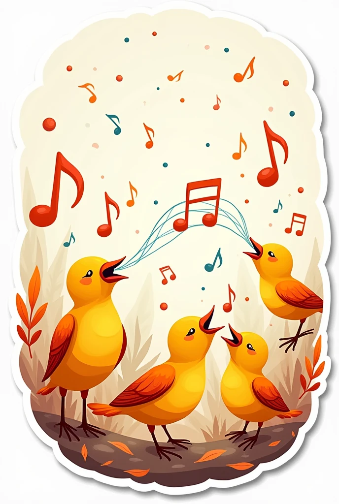 Sticker of birds singing and musical notes coming out of their beaks
