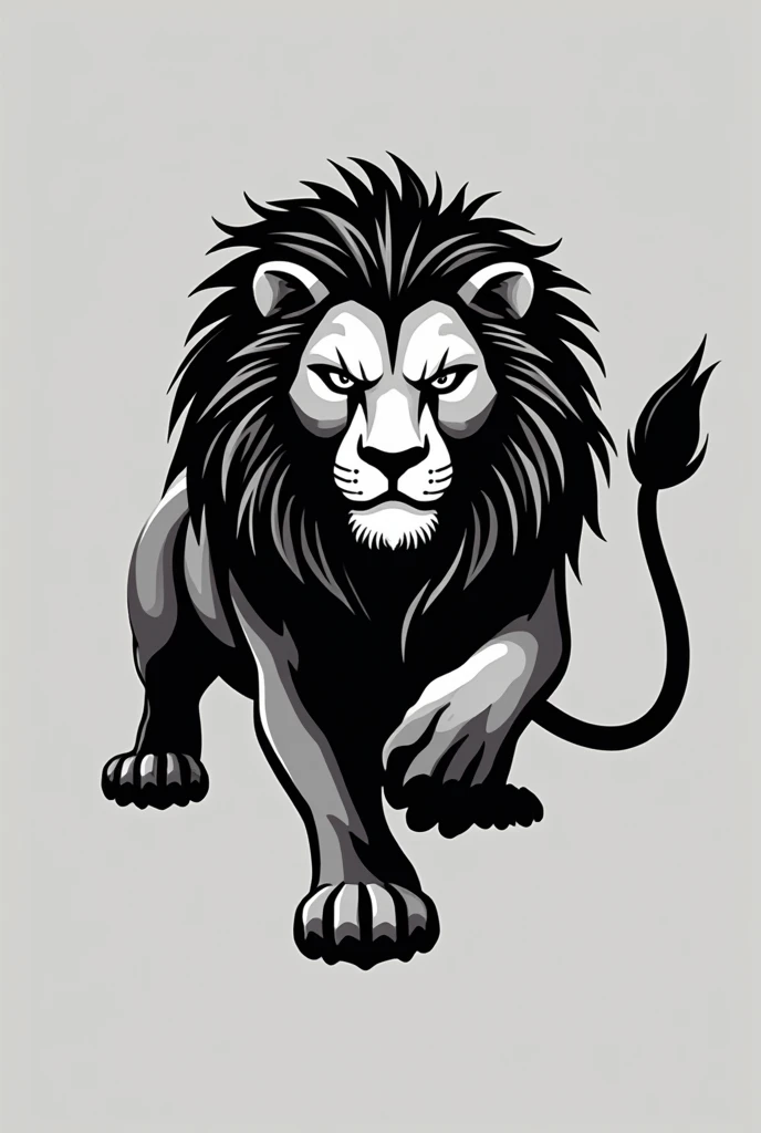 Create a modern logo of a simplified monochrome vectorized lion in attack position, for a fitness clothing and lifestyle brand, that expresses leadership, can, domination and prestige 