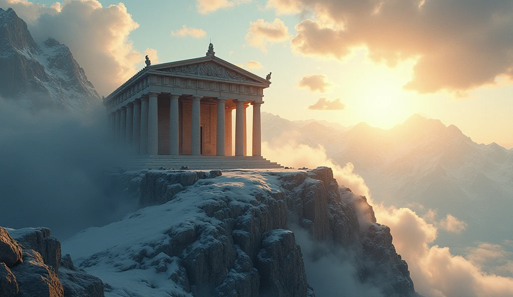 background of the temple of Olympus between the clouds over the mountain