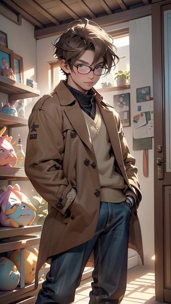 male, muscle, 1boy, muscular, 2 man,young,1 man,(((1male,1 male, 1man, 1 man,man:1.5,male,male gender:1.5,handsome man,male focus,))),stubble,detailed face,(short hair,brown hair,nice hair style,),(((brown_eyes:1.3))),intricate eyes, detailed eyes,symmetrical eyes, ((detailed face)),
nerd,((glasses)),(open coat, european fashion,coat, jeans,white shirt, masculine features, modern style,mexican clothes),(((brown coat, brown coat outfit, wearing a brown coat:1.3,mexican brown coat))),((bulge in pants)),((intricate outfit,intricate clothes)),
(dynamic pose:1.0),smile,(centered,scale to fit dimensions,Rule of thirds),
inside,indoor,((mexican house with piñata,piñatas in the background:1.3)),scenery:1.25,((intricate scenery)),((mexican decorations)),
(Glossy mexican ornaments),highres,sharp focus,(ultra detailed,extremely detailed),(photorealistic artwork:1.37),(extremely detailed CG unity 8k wallpaper),(((vibrant colors,vibrant theme))),(intricate),(masterpiece),(best quality),artistic photography,(photography taken by sldr),(intricate background),perfect rendered face,perfect face details,realistic face,photo realistic,((intricate detail)),(((realism))),