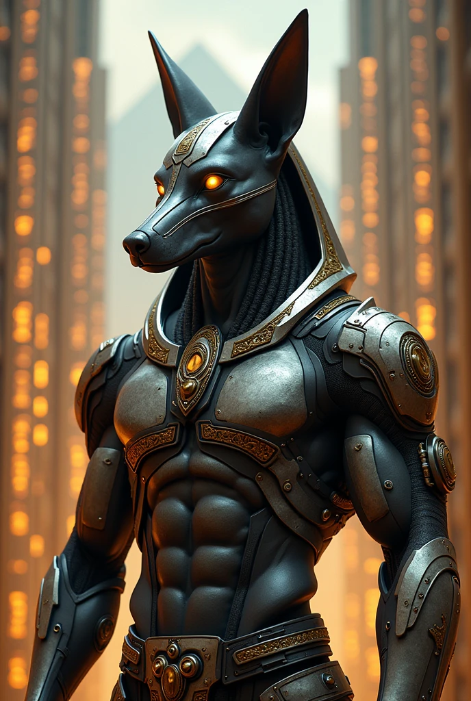 A futuristic Egyptian pharaoh Anubis. It's for a tattoo