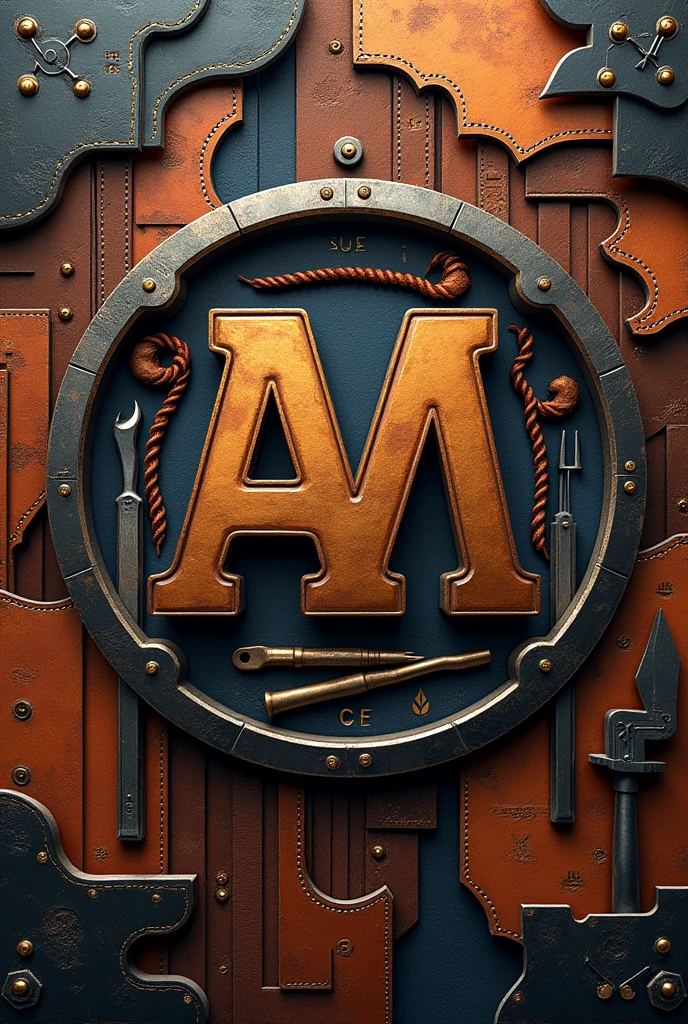 I want to create an image for a company specializing in leather working, wood working, 3d printing, and blacksmithing with the AM symbol