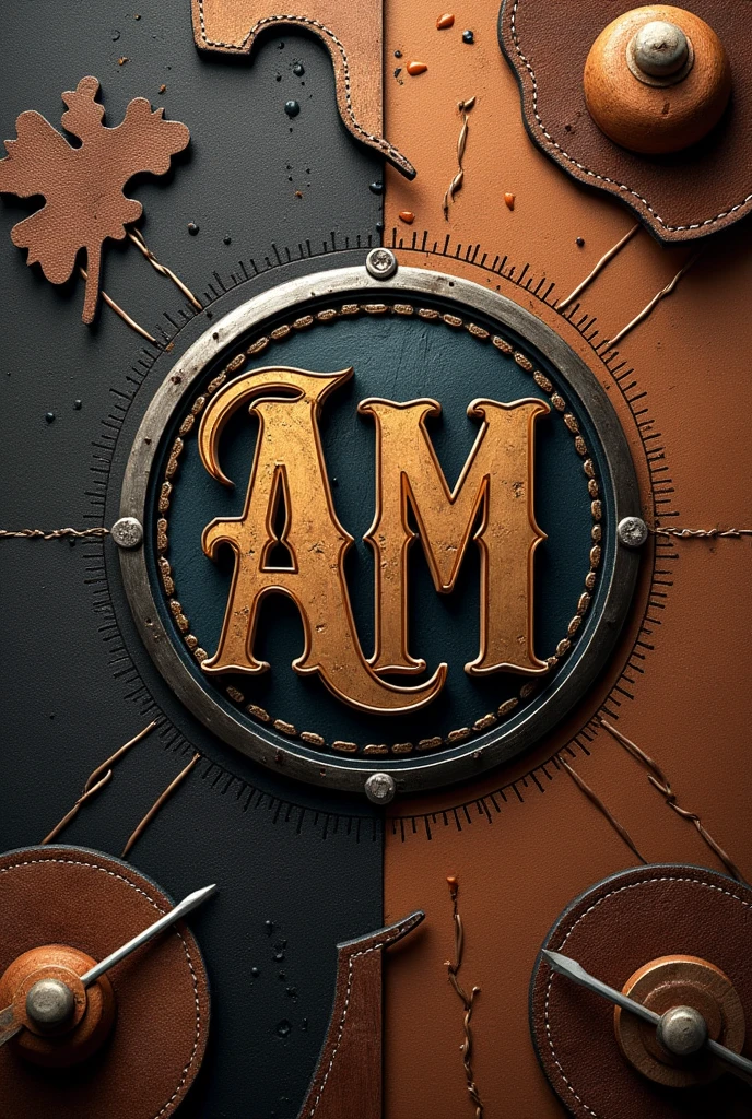 I want to create an image for a company specializing in leather working, wood working, 3d printing, and blacksmithing with the AM symbol