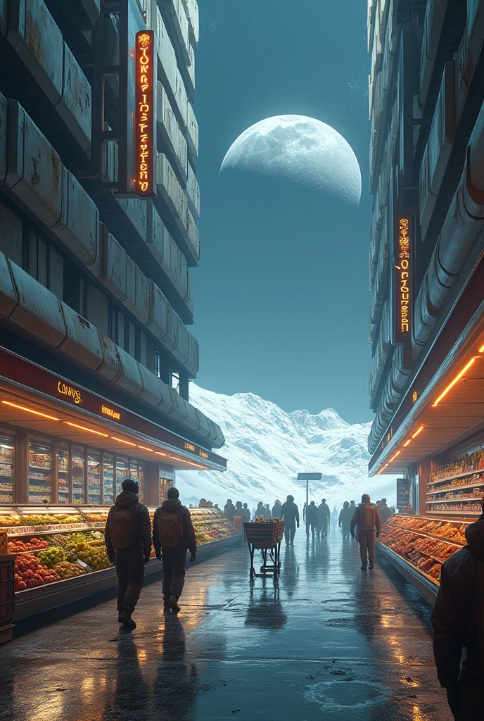 A supermarket on the moon written very large mercaláxias