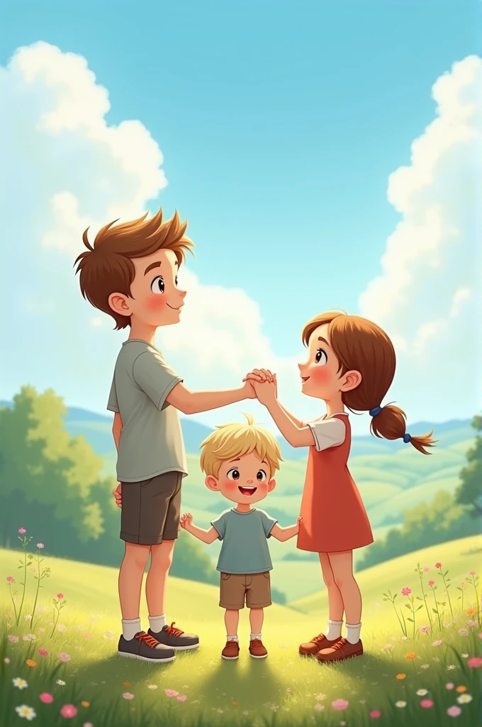 A boy with a girl and boy hold girl hand