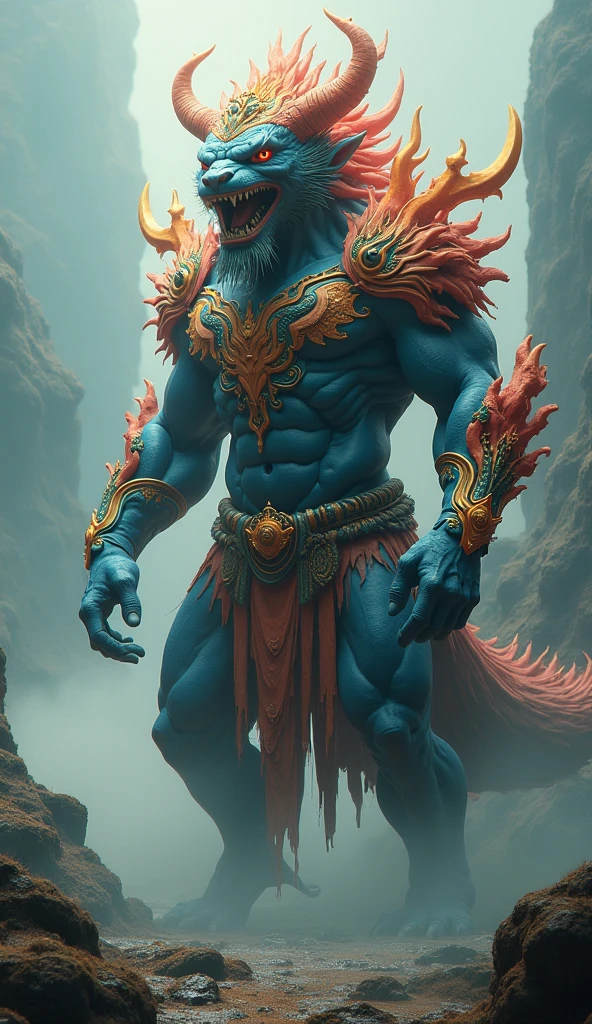 A mythical ancient creature, fantasy, 1 creature, detailed fantasy creature, highly detailed creature, intricate anatomy, incredibly detailed facial features, vivid colors, dynamic pose, majestic, epic, cinematic lighting, volumetric fog, (best quality,4k,8k,highres,masterpiece:1.2),ultra-detailed,(realistic,photorealistic,photo-realistic:1.37),dramatic lighting,fantasy landscape,dramatic background,fantasy art
