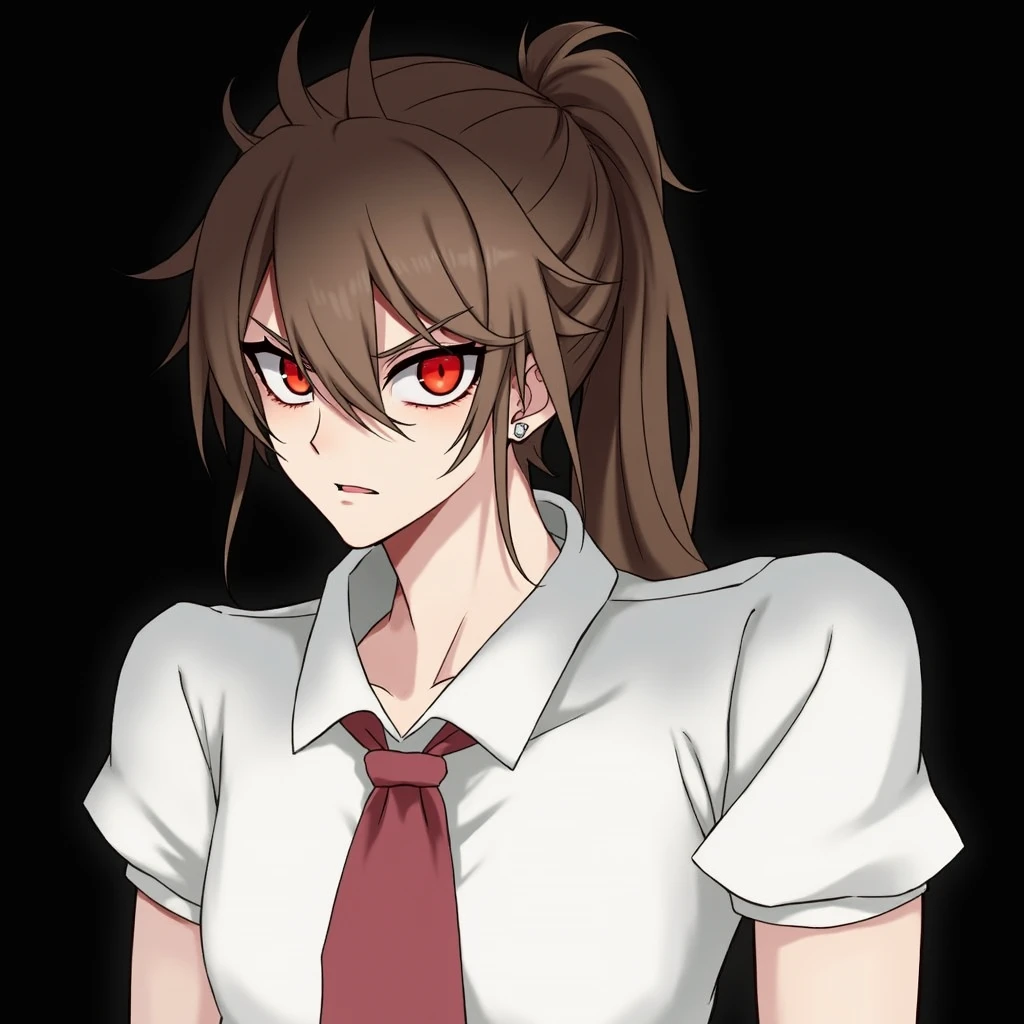 Red eyes, Brown hair, hair between eyes, 