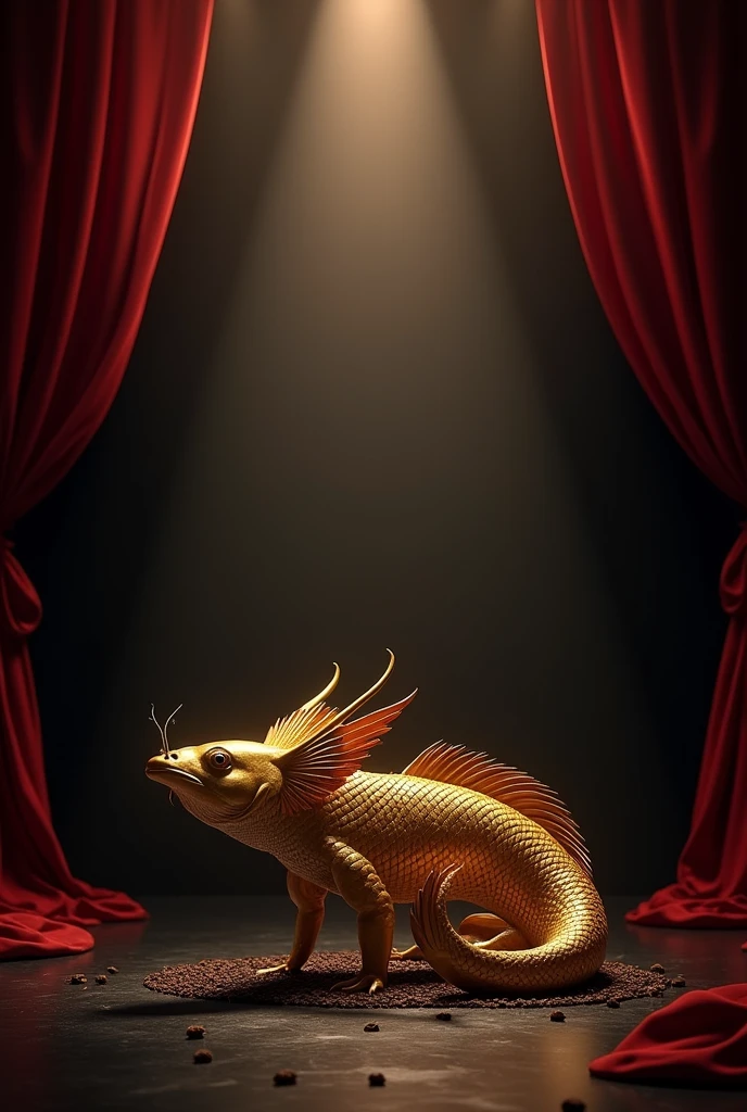 generates an image of an elegant black stage, dorado, coffee and red