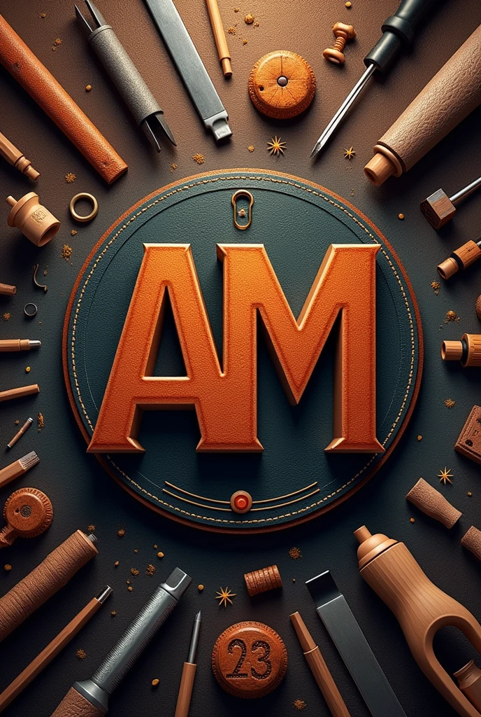 I want to create an image for a company specializing in leather working, wood working, 3d printing, and blacksmithing with the AM symbol
