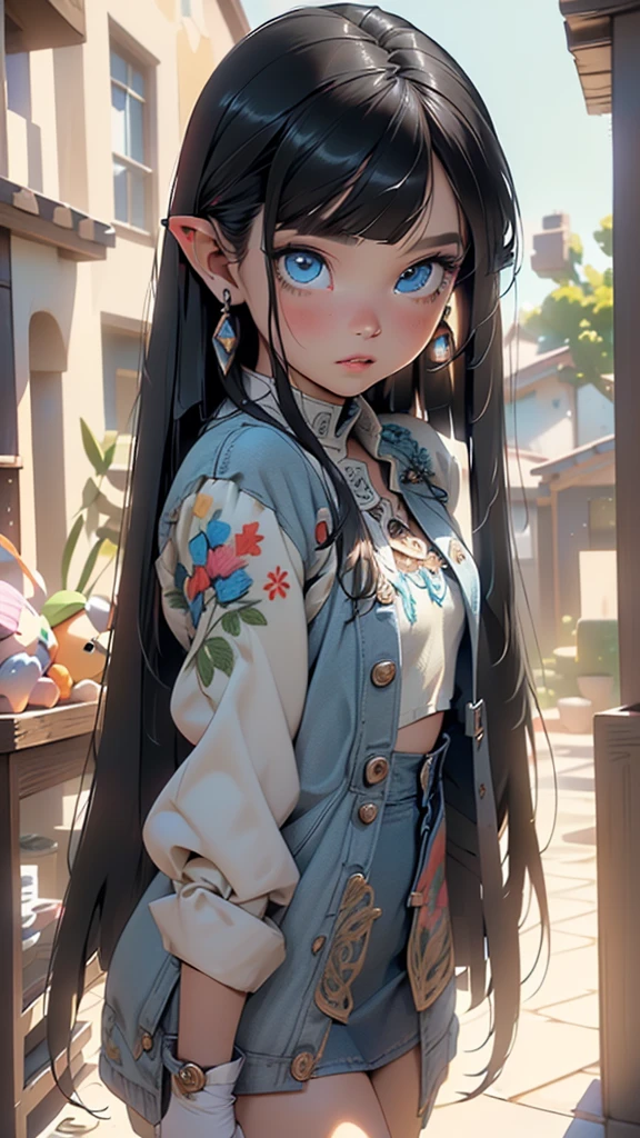 cute loli elf,(((little ,tiny little body,little))),((())),((anime elf  with extremely cute and beautiful black hair)),(((elf))),(((elf ears,pointed ears))),

(((flat chest))),((((black hair:1.35,((straight hair:1.3)),((very straight hair,very_long hair:1.5)),((The beauty of extra-long hair)),((Super Long Straight Hair)),((bangs)),colored inner hair,ear breathing)))),(((blue_eyes:1.3))),intricate eyes,beautiful detailed eyes,symmetrical eyes,big eyes:1.5,(((lustrous skin:1.5,bright skin: 1.5,skin tanned,shiny skin,very shiny skin,shiny body,plastic glitter skin,exaggerated shiny skin,illuminated skin))),(delicate detailed fingers,detailed body,(detailed face)),

cute,slutty,erotic,daring,((nsfw)),

zettai ryouiki,revealing clothing,show skin,(((Sexy denim coat, denim coat outfit, wearing a denim coat:1.3,denim mexican coat))), ((denim mini-skirt,ivory mini skirt,visible thong straps)),((underpants strap)),(white gloves,denim clothes,semi-naked,with little denim clothing,(((intricate outfit,intricate clothes,embroidered outfit,ornate outfit,embroidered clothes,ornate clothes))),

(dynamic pose:1.0),embarrassed,(centered,scale to fit dimensions,Rule of thirds),

inside,indoor,((mexican house with piñata,piñatas in the background:1.3)),scenery:1.25,((intricate scenery)),((mexican decorations)),

(Glossy mexican ornaments),highres,sharp focus,(ultra detailed,extremely detailed),(photorealistic artwork:1.37),(extremely detailed CG unity 8k wallpaper),(((vibrant colors,vibrant theme))),(intricate),(masterpiece),(best quality),artistic photography,(photography taken by sldr),(intricate background),perfect rendered face,perfect face details,realistic face,photo realistic,((intricate detail)),(((realism))),
