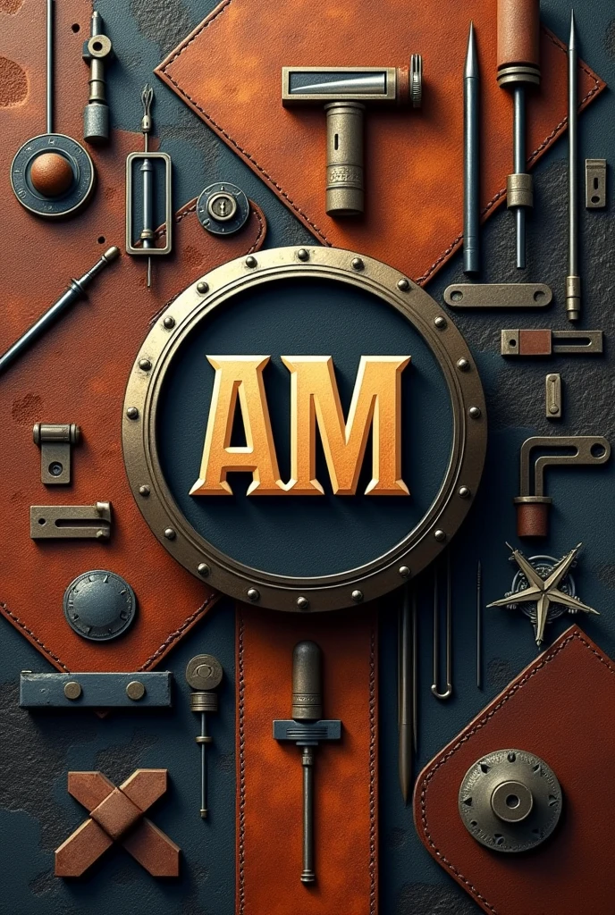 I want to create an image for a company specializing in leather working, wood working, 3d printing, and blacksmithing with the AM symbol