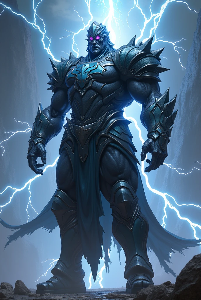 tap, that is imposing and armored, that your skin tone varies with black gray and blue, that has lightning powers