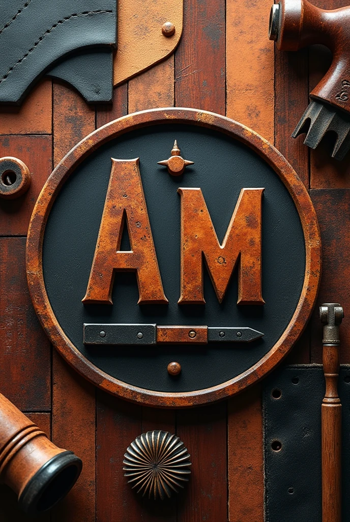 I want to create an image for a company specializing in leather working, wood working, 3d printing, and blacksmithing with the AM symbol