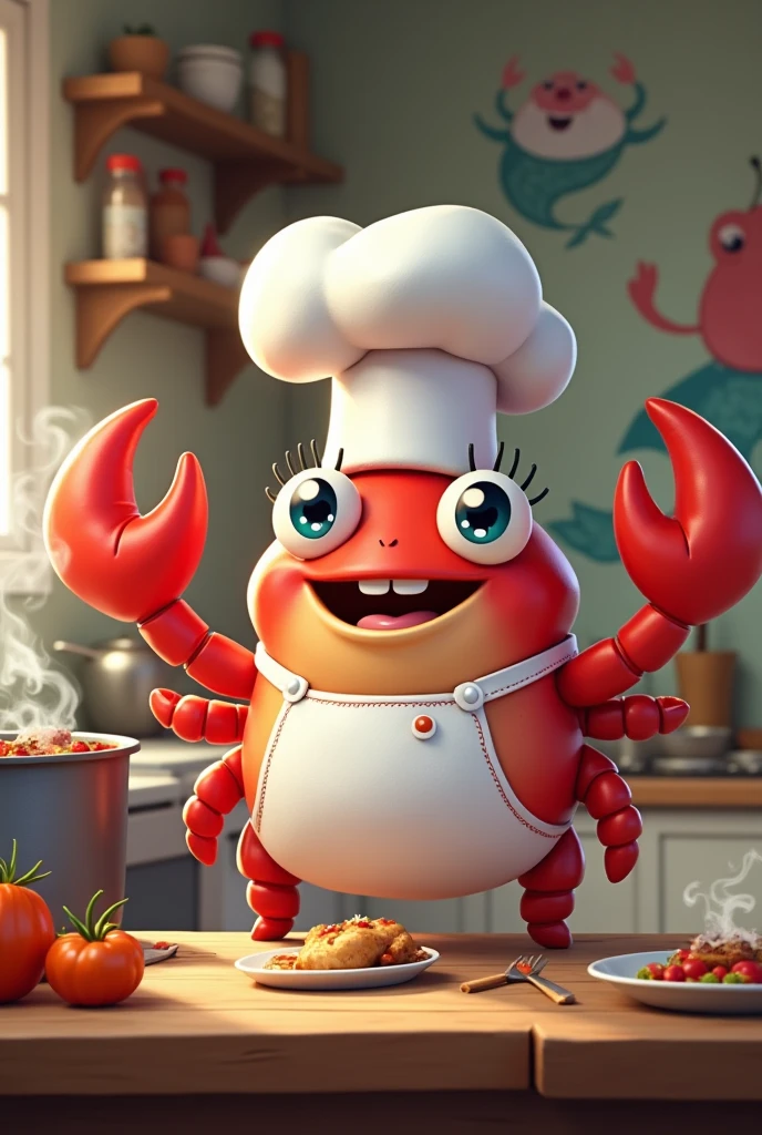 Help me generate an animated cute chef crab named Crab