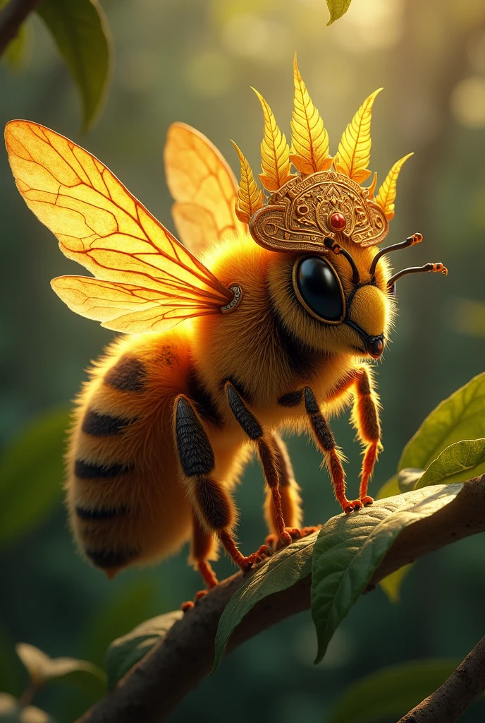 Honeybee with an Aztec crest that looks like a god, referring to the beekeeping empire