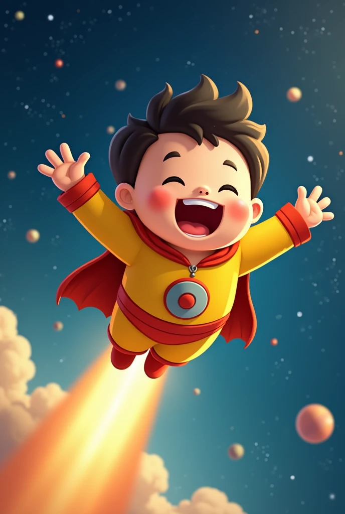 Draw me a picture , chubby boy with 2 cheeks is patman flying into space