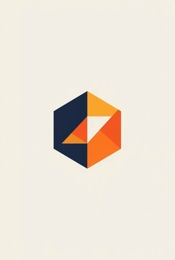 Create a minimalist symbol for the brand &#39;Konte Produções&#39;, an audiovisual production company. The symbol must be a stylized hexagon reminiscent of origami. Use orange colors, navy blue and white in the palette, with a clean and modern design that reflects the company&#39;s sophistication and creativity. The hexagon should have an origami style, with lines and angles that emphasize simplicity and elegance.