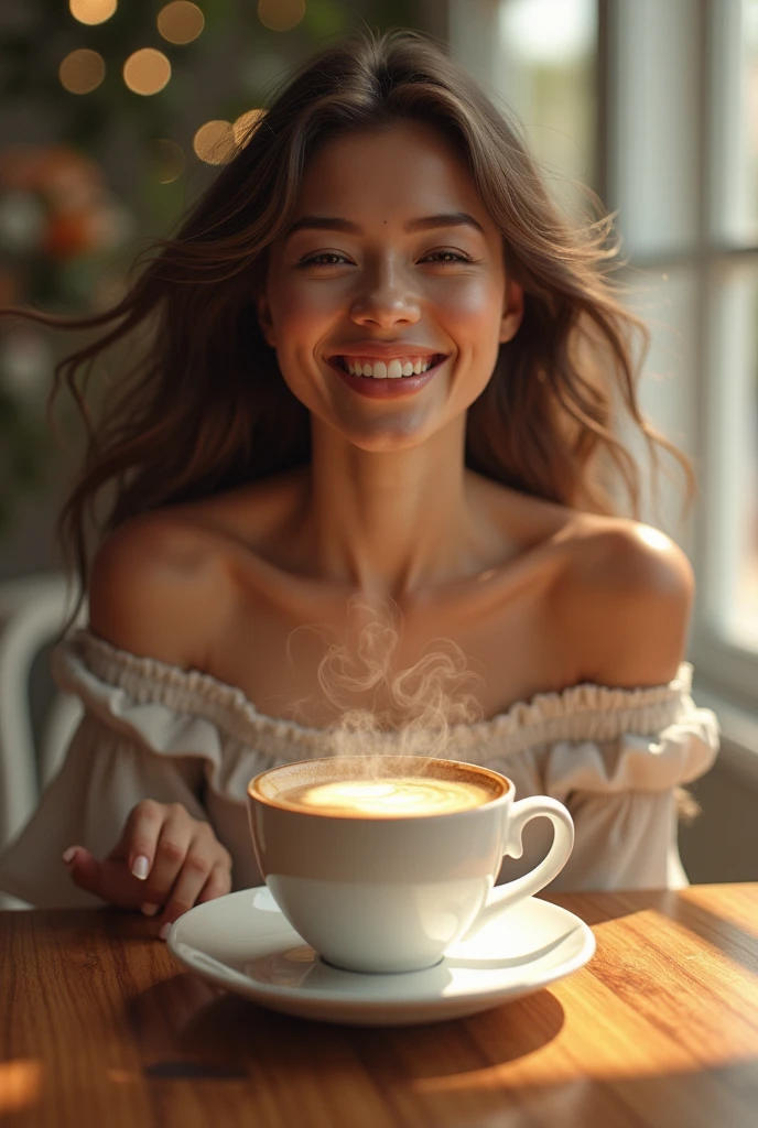 hyper realistic detailed image of a very sexiest beautiful woman happy smile very attractive flying over a cup of coffee, sexiest beautiful digital artwork, amazing digital art, inspiring digital art, sexiest beautiful woman happy smile very attractive flying over a cup of coffee gorgeous digital art, stunning digital art, incredible digital art, by Cyril Rolando, breathtaking digital art, surrealistic digital artwork, beautiful digital art, stunning digital illustration, elaborate digital art, mind-bending digital art, 3d render digital art, masterpiece, UHD, 18K