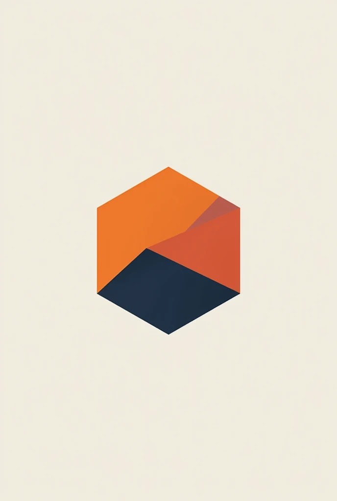 Create a minimalist symbol for the brand &#39;Konte Produções&#39;, an audiovisual production company. The symbol must be a stylized hexagon reminiscent of origami. Use orange colors, navy blue and white in the palette, with a clean and modern design that reflects the company&#39;s sophistication and creativity. The hexagon should have an origami style, with lines and angles that emphasize simplicity and elegance.