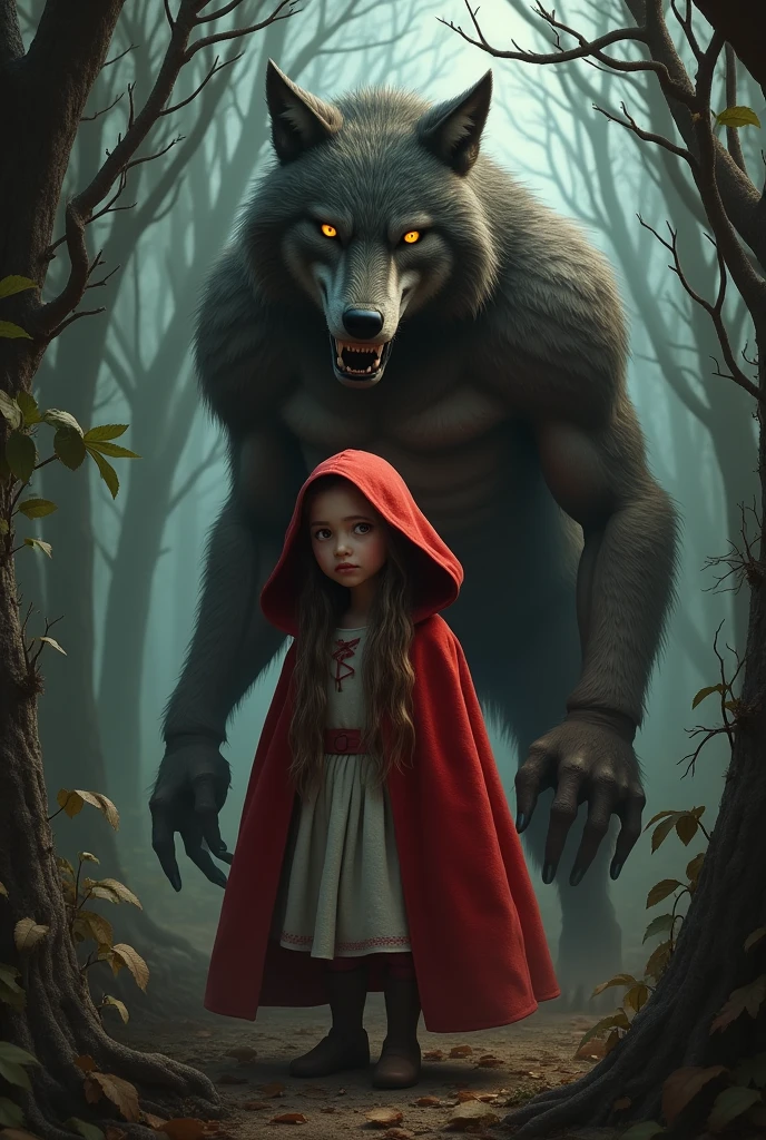Make Little Red Riding Hood with Big Bad Wolf Realistic Art Style