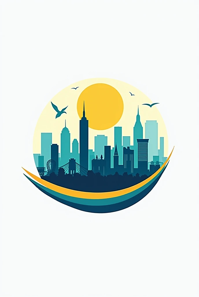 A logo to present an application whose name is "ROOSemProblemas" with the aim of denouncing problems of the Rondonopolitan government in Brazil, with an image correlated to a city, WITHOUT A COCK, that just shows a city, and the color of the city is blue, yellow and green with transparent background


