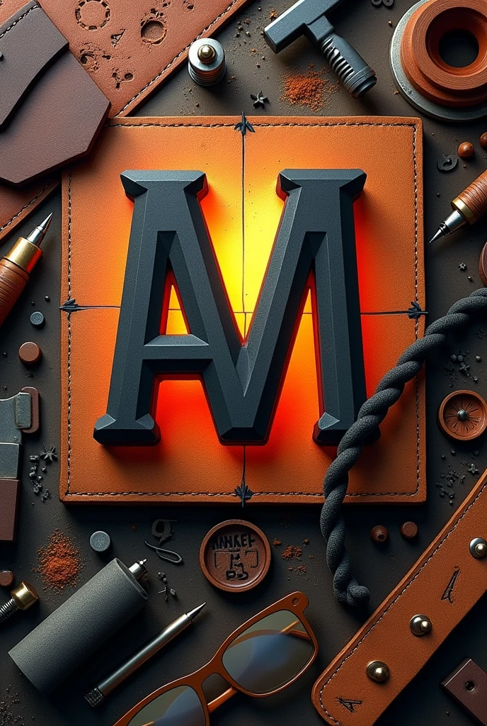 I want to create an image for a company specializing in leather working, wood working, 3d printing, and blacksmithing with the AM symbol