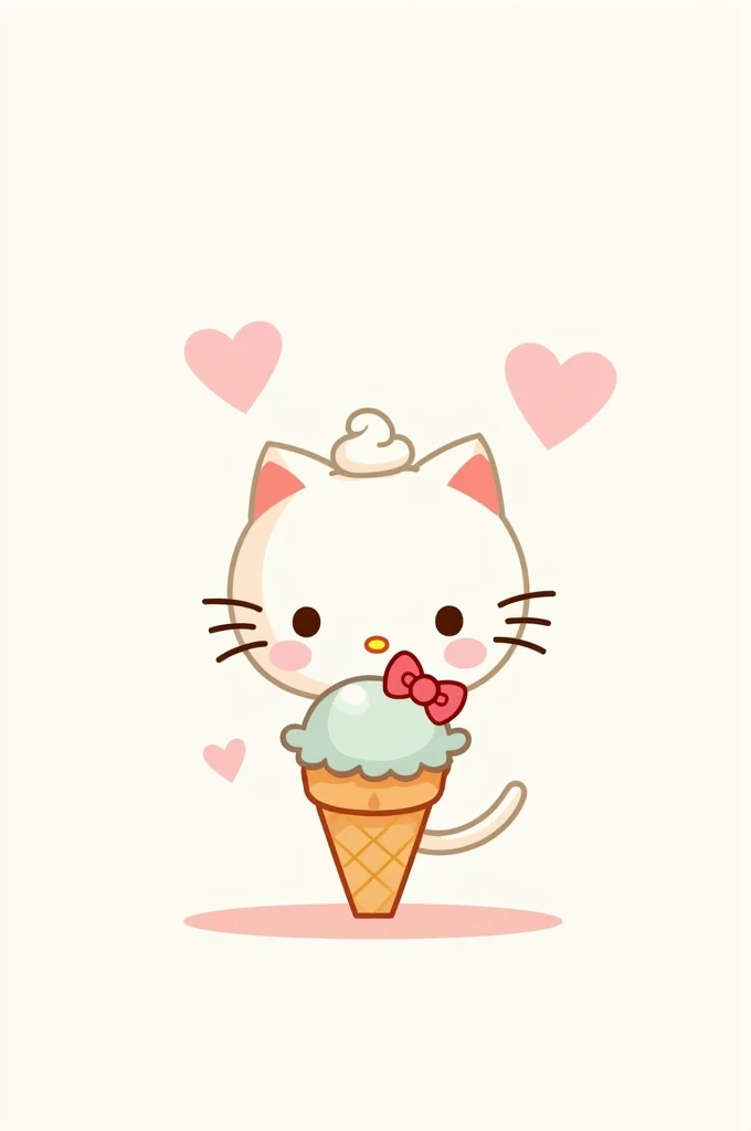 Hello kitty, White background, with a classic 2D ice cream without shadows