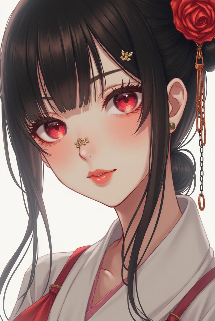 Masterpiece High quality High resolution Japanese Beauty Nose hook Chain next to nose