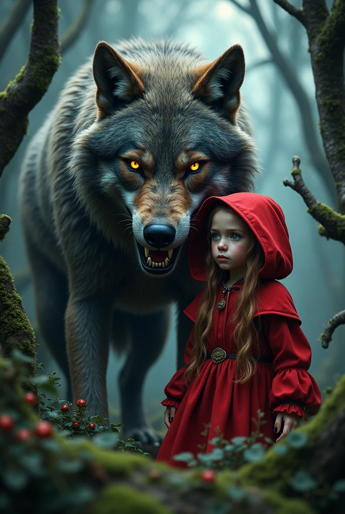 Make Little Red Riding Hood with Big Bad Wolf Real Life Art Style