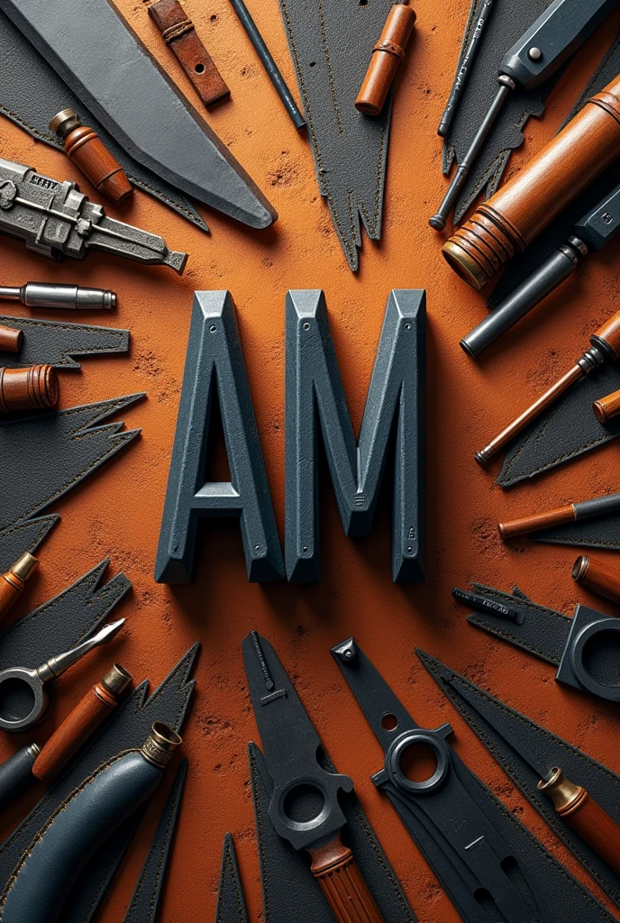 I want to create an image for a company specializing in leather working, wood working, 3d printing, and blacksmithing with the AM symbol